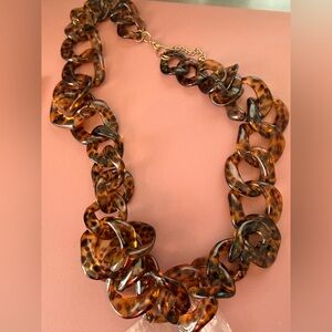 Tortoiseshell Resin Link Necklace - Brown Statement Chain